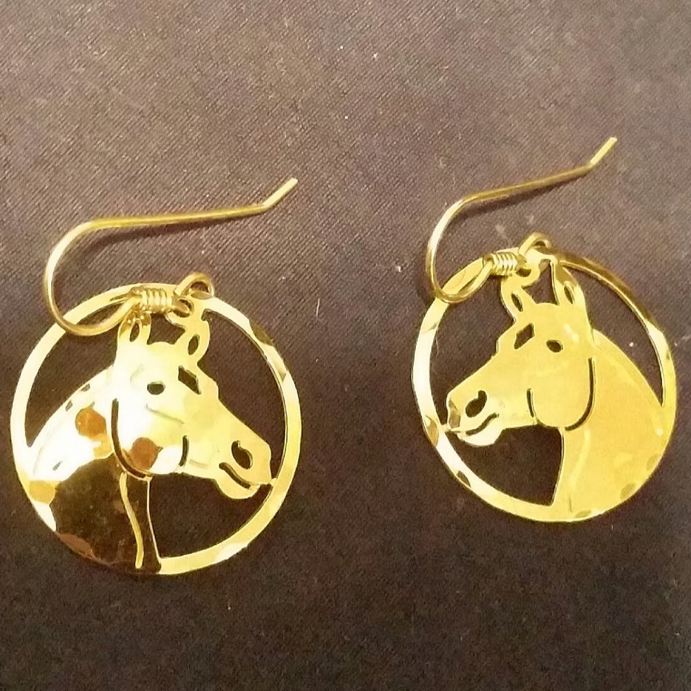 Women's Gold toned Metal Cut Out Horse Earrings